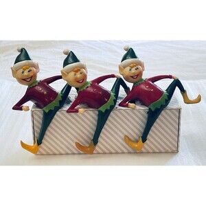 Lot of 3 Vintage Sun Hill Industries 1981 Christmas Elf / Pixie Shelf Decoration